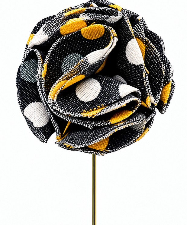 The Noir & Gold Polka Dot Rose Lapel Pin