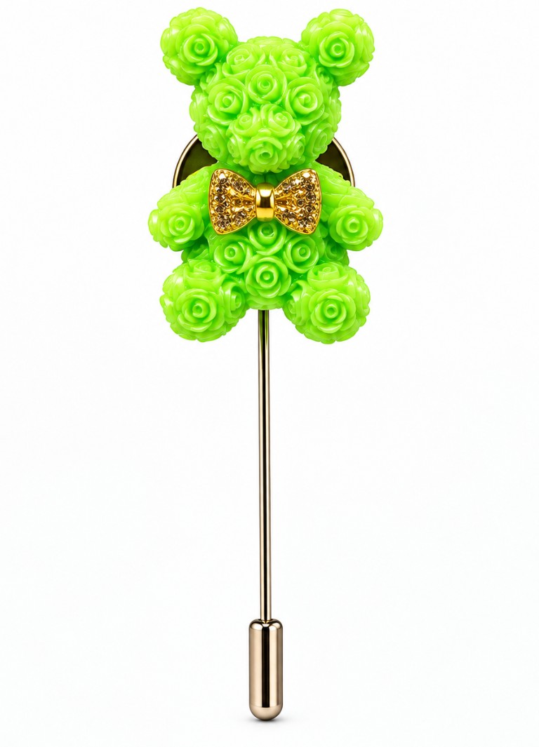Lime Luxe Rose Bear Lapel Pin
